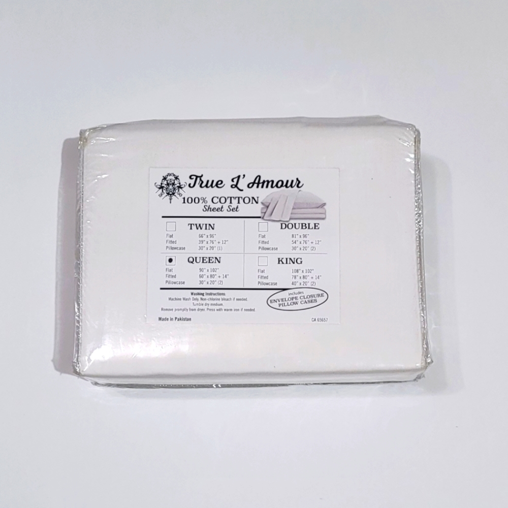 COPY - Cotton Bed Sheet Set White Color Size Queen 300 thread count